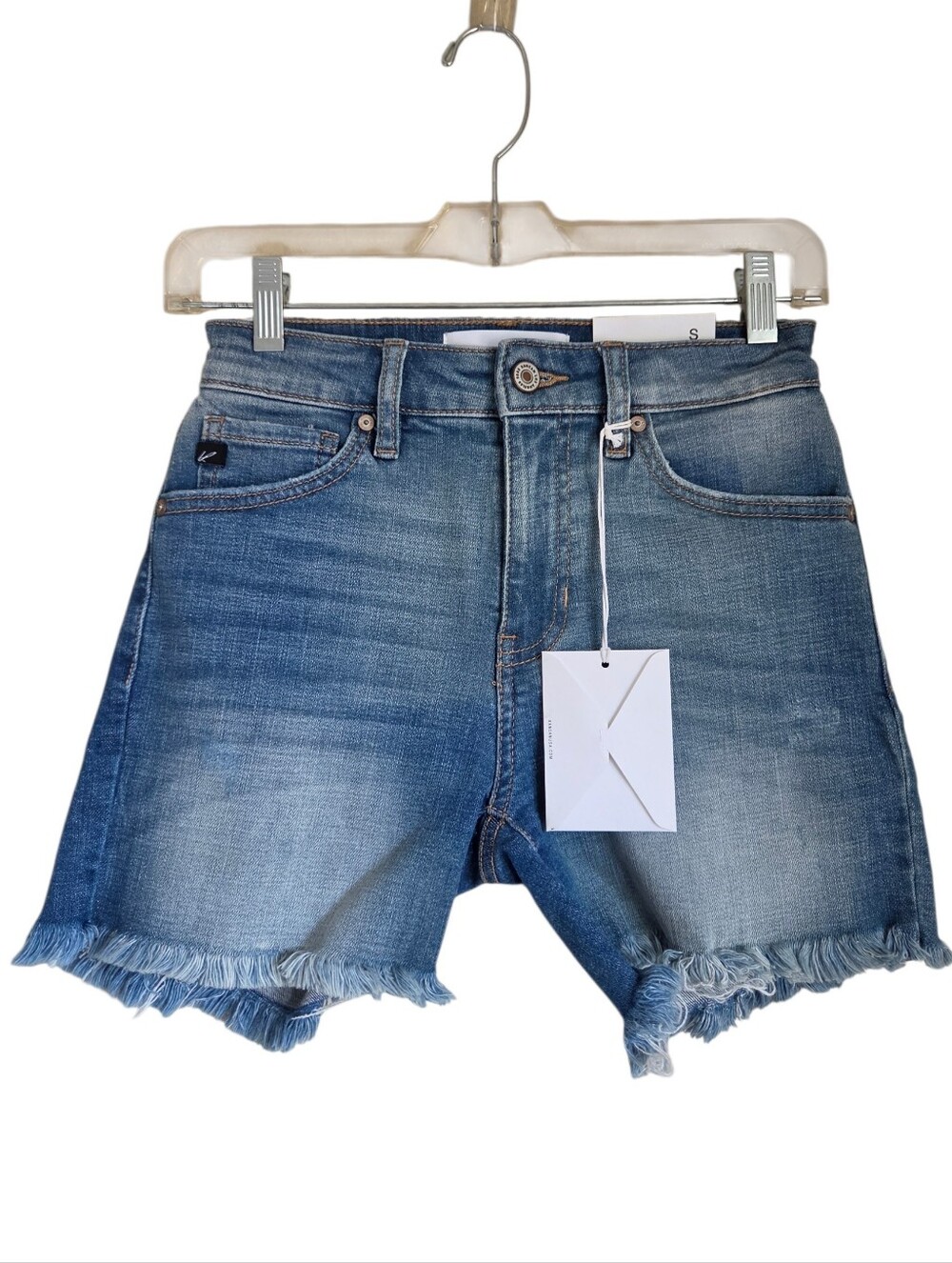 NEW kancan high rise denim frayed hem shorts size S